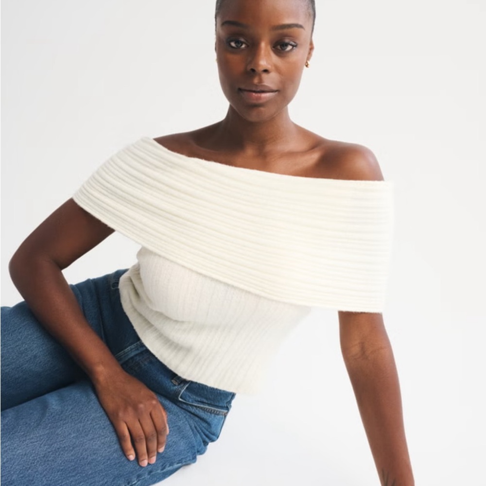Abercrombie & Fitch Cream Off-Shoulder Sweater